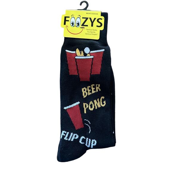 NWT Foozys Beer Pong Flip Cup Party Novelty Crew Socks Mens One Size - Picture 1 of 4